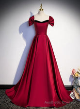 Burgundy Satin Strapless Prom Dress With Detachable Sleeve